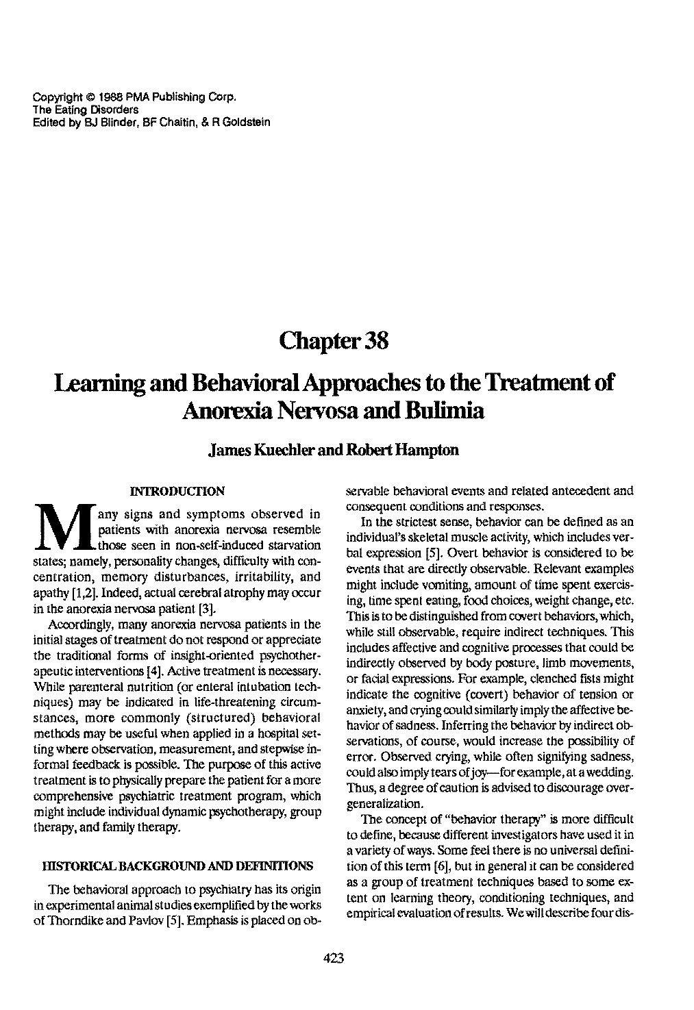 anorexia nervosa behavior modification techniques