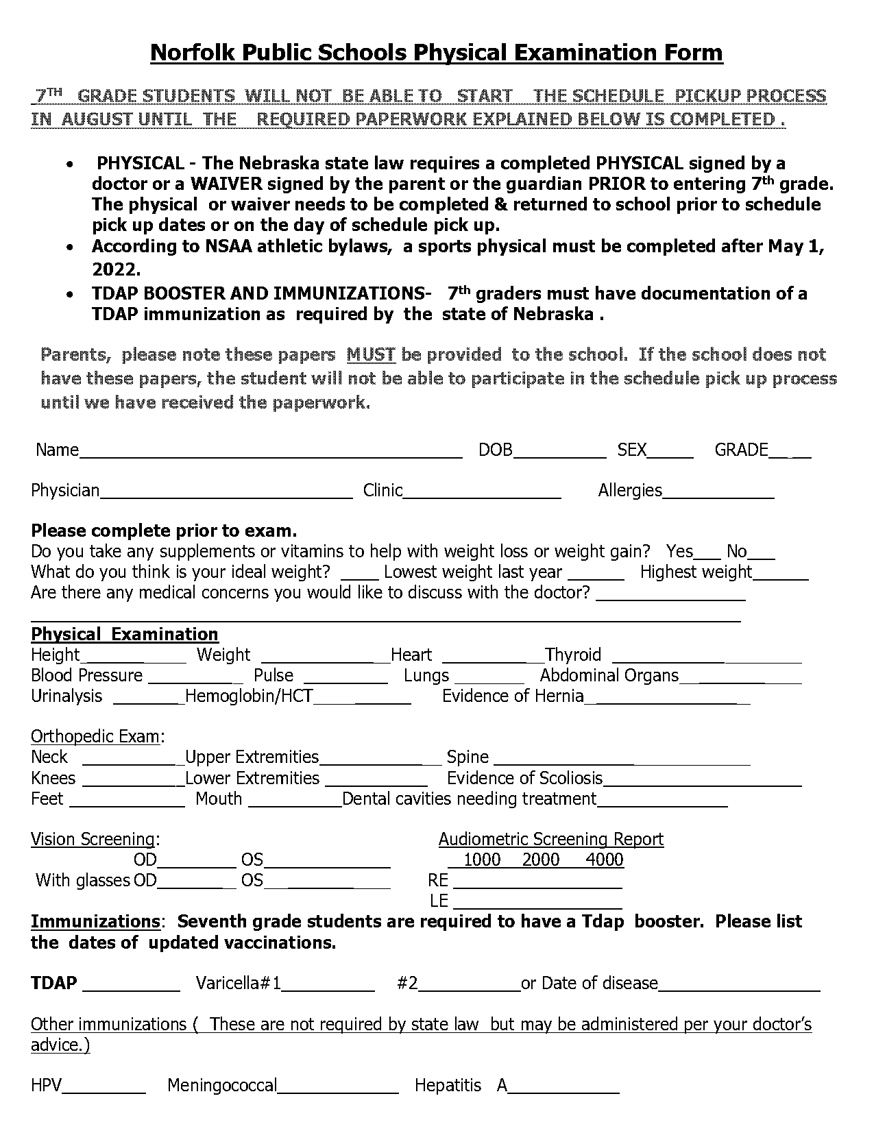 norfolk public schools sports physical form